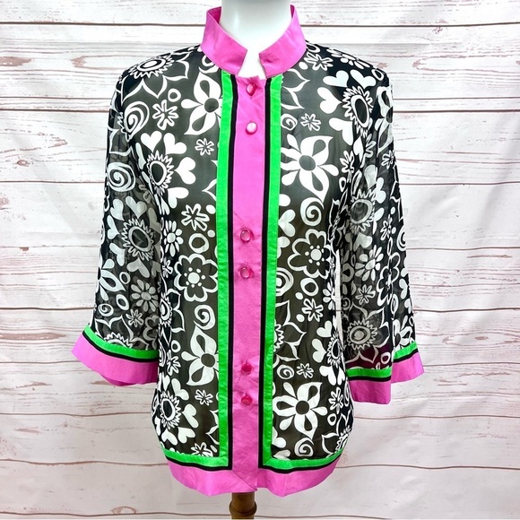 Bob Mackie Wearable Art Sheer Floral Kimono Blouse - Picture 1 of 7